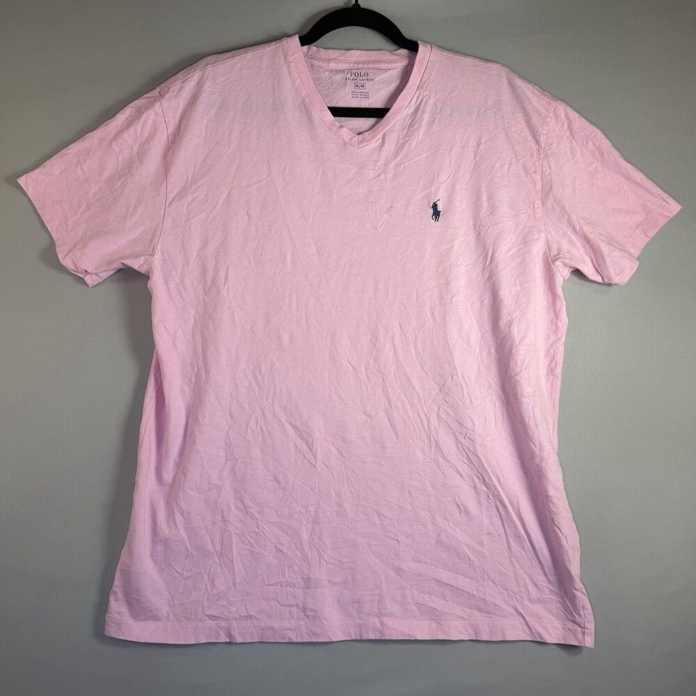 Polo Ralph Lauren V-Neck T-Shirt Medium Pink Embroidered Pony Cotton Tee